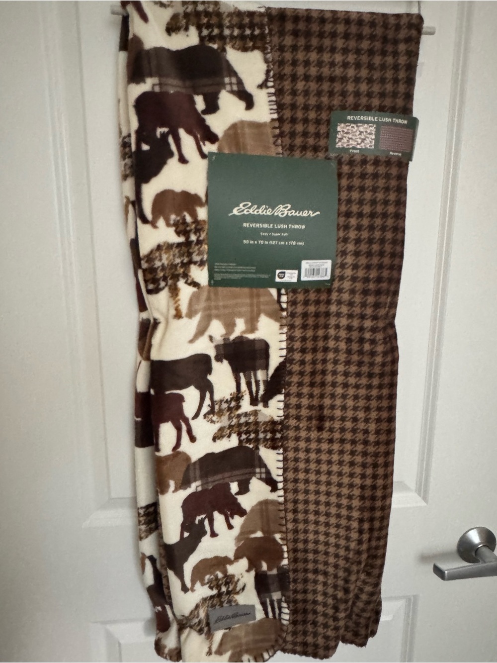 Eddie Bauer Wildlife Brown Checkered Reversible Lush Throw